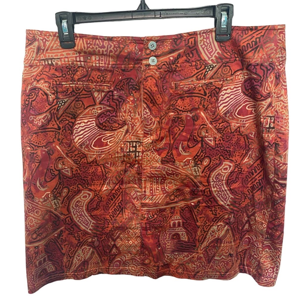 Chico’s Burnt Orange & Gold Abstract Print Mini Skirt XL